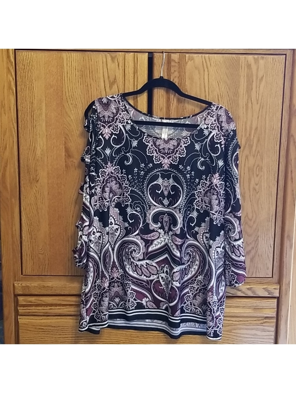 PerSeption Concept Women's Purple and Black Dressy Blouse with Cutout Sleeves, 2
